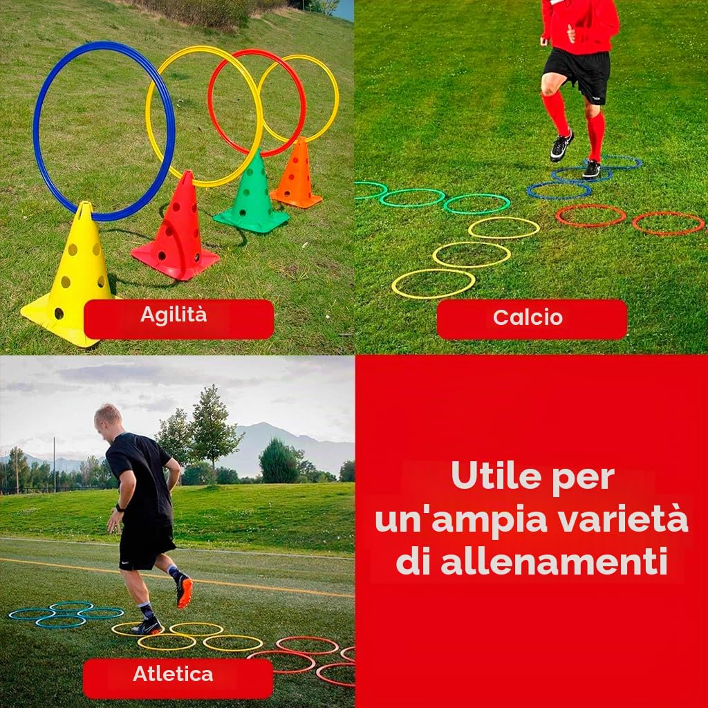 CANNON Set di 12 cerchi da allenamento, 50 cm, per agilità e calcio