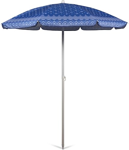 PICNIC TIME Toldo para exteriores, sombrilla de playa de 5.5 pies, sombrilla pequeña para patio, sombrilla para silla de playa (azul con patrón de