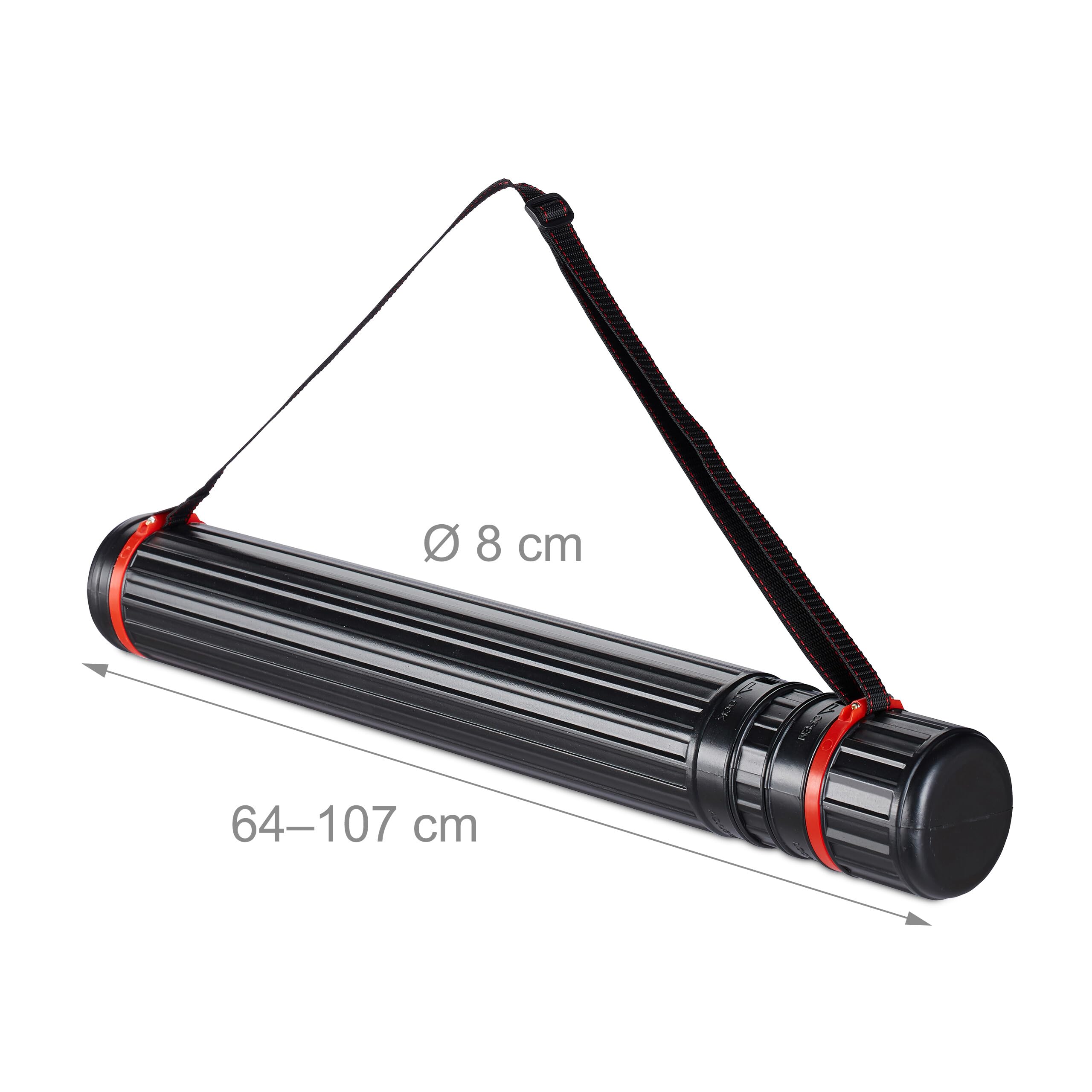 Relaxdays Posterrolle ausziehbar 2er Set, Transport v. Postern, Zeichnungen, 64-107 cm, Teleskopposterrolle, schwarz/rot