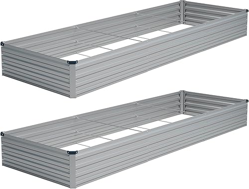 Miniatura 19 de Vengarus Kit de cama de jardín galvanizado elevado de 8 x 4 x 1 pies (paquete de 2), maceta de metal para exteriores, contenedor rectangular