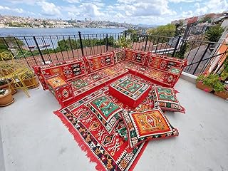 Red Orange Floor Sofa Seating Set, Arabic Floor Sofa Set, Garden Sofas, Oriental Floor Seating, Floor Cushions, Floor Couches, Arabic Majlis (L Sofas Only)