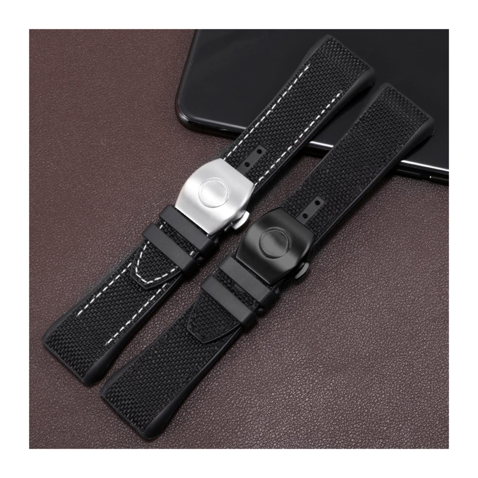 BIK Correa de reloj de silicona de cuero genuino de nailon de 28 mm, correa de reloj con hebilla plegable azul negra para Franck Muller V45 Series correas de reloj (azul-negro)
