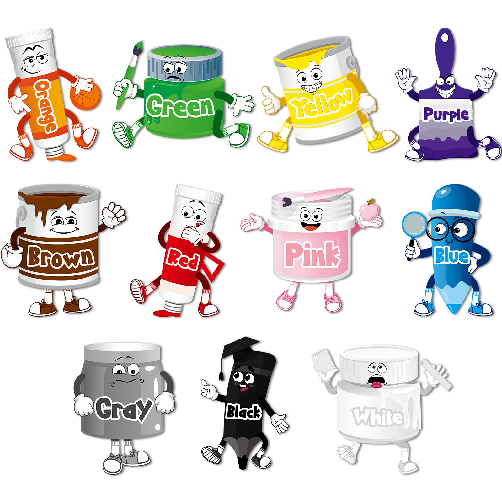 Fulmoon 11 Pcs Color Posters Human Shaped Color Cutouts Bulletin Board Set Learning Color Division Chart Artificial Color Cutouts Chart for Preschool Kindergarten Leaning Studying Classroom Wall Decor