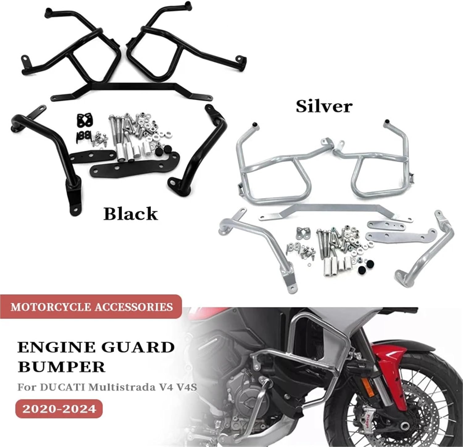 Fit for Ducati Multistrada V4 V4S 2020 2021 2022 2023 2024 Motorcycle Engine Guard Crash Bar Bumper Frame Protector MTS(Black-Lower Only)