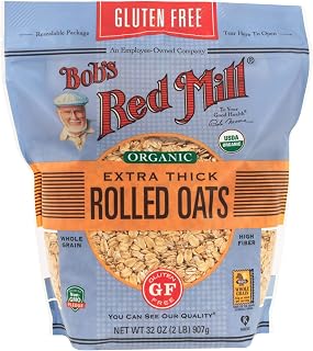Bob's Red Mill Gluten Free Organic Extra Thick Rolled Oats 32oz - Hearty Chewy Whole Grain Oatmeal, Vegan Kosher Non-GMO