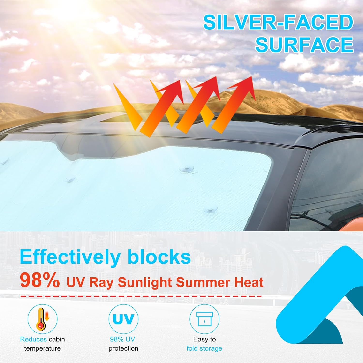 Car Window Sunshades Compatible with Chevy Corvette C7 2014-2019 Stingray Coupe Roof Panel Sun Shade, Double Bubble Reflective Foil Coating Material Foldable Sun Shield, 1PCS