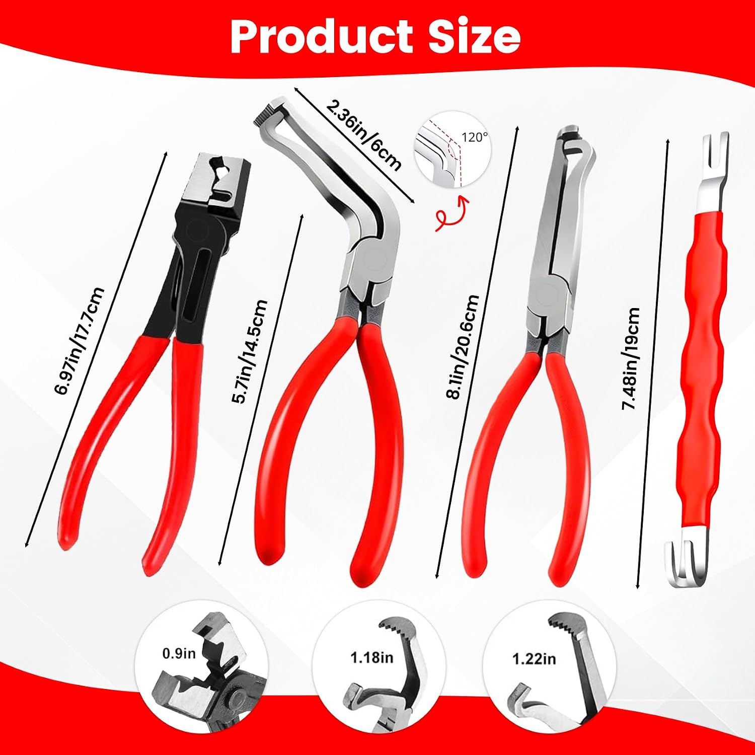 4 Pcs Electrical Disconnect Pliers for Cars, Automotive Electrical Terminal Connector Separator Removal Tool, with Straight & 60° Pliers, Hose Clamp Plier, Plug Release Tool in Storage Box
