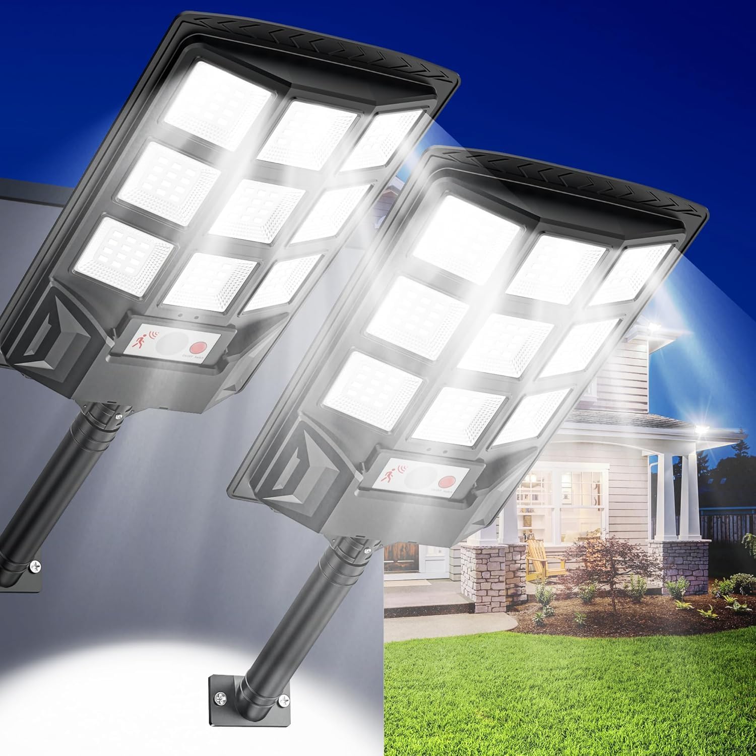 SENDALE Solar Lights for Outdoor Use Pack of 2, Solar Lights with Remote Control, 6500 K Solar Street Light, Dusk to Dawn