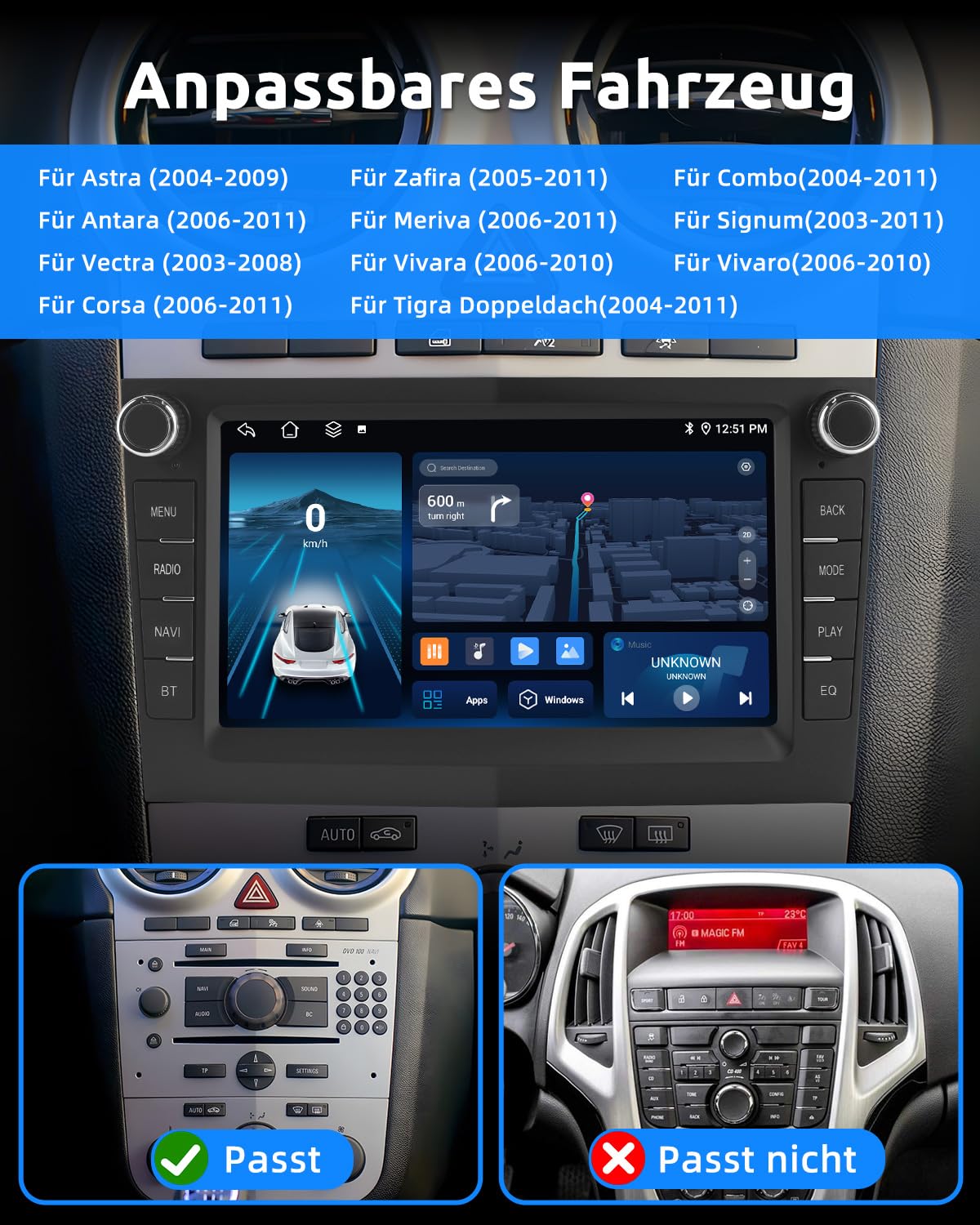 ESSGOO 6+128G Wireless Autoradio Android 15 mit Carplay und Android Auto Für Opel Astra H Corsa C/D Vectra C Zafira 7 Zoll IPS Touchscreen Bluetooth FM RDS GPS Schwarz