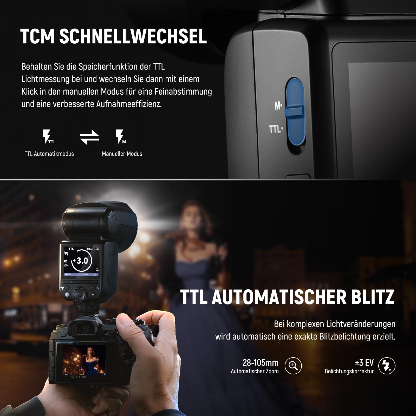 NEEWER Z2-S 2,4G TTL Flash Rundkopf Blitz Speedlite für Sony, 76W, Benutzeroberfläche, Modellierllampen, TTL/M Quick TCM Schalter, 1/8000s HSS, 2600mAh Akku, 480 volle Leistung Blitze, Reinigungstuch