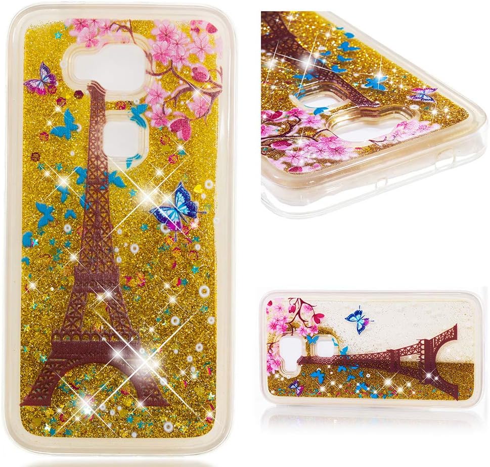Jieheng Funda Huawei G7+ Plus/G8/GX8 Silicona 3D Glitter Líquido Transparente Caucho Cover,3D Fluido Funda Protectora de diseño Bling Quicksand Colorida Caja Funda para Huawei G7+ Plus/G8/GX8