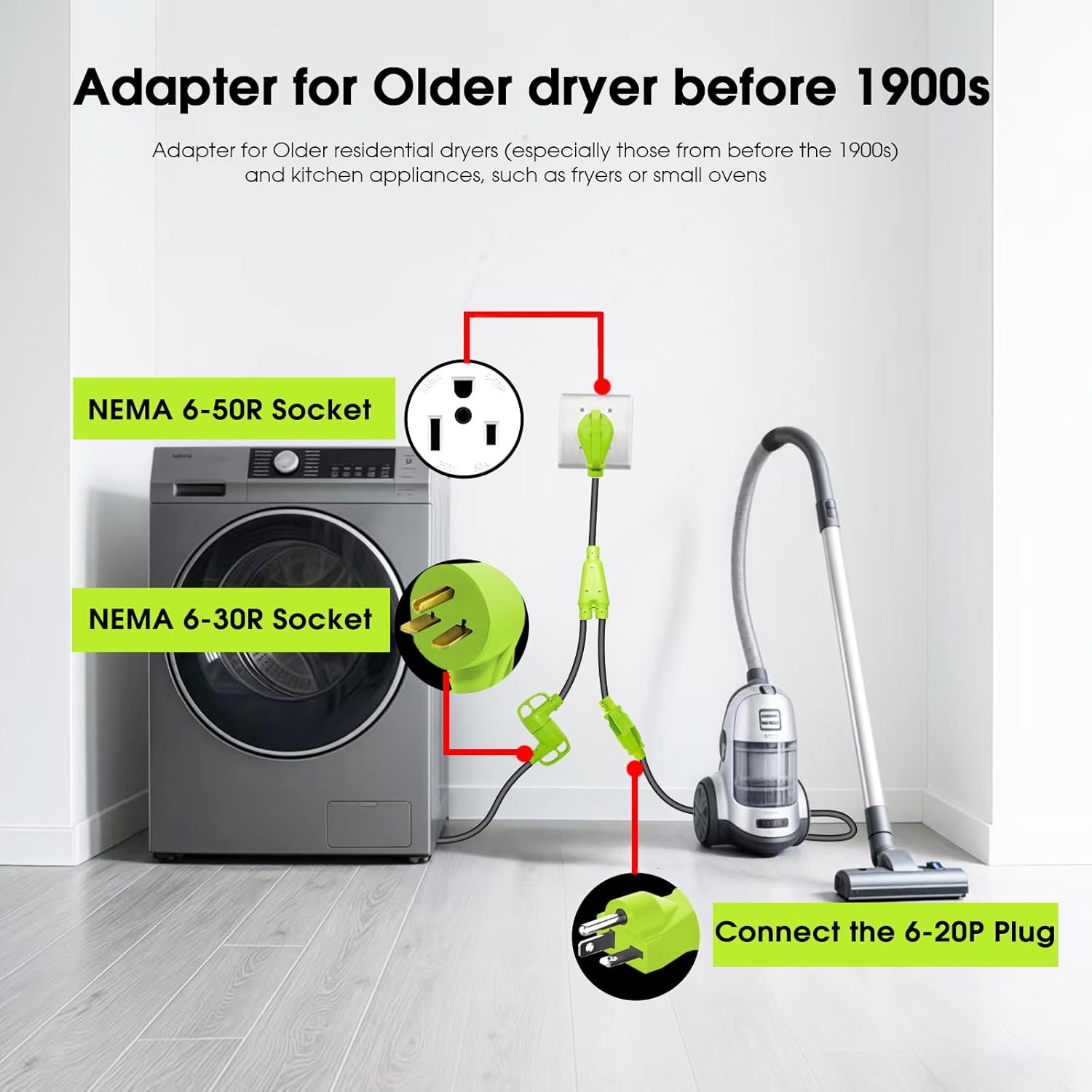 50Amp to 30Amp Welder to Electrical Heater Adapter, NEMA 6-50P to 6-30R/6-20R Y Splitter Cord, Adapter for 30Amp and 20Amp Welder and Level 2 EV Charger, 240V STW 3/10 AWG, 2.5FT