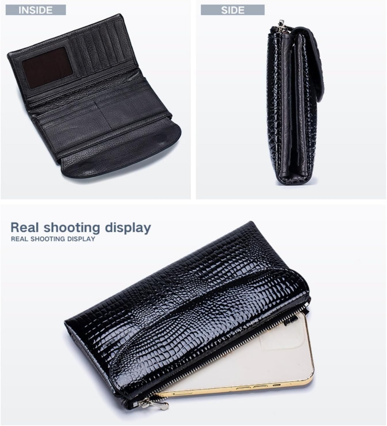 Genuine Leather Wallet for Women Long Trifold Phone Wallet Credit Card Holder Purse Clutch