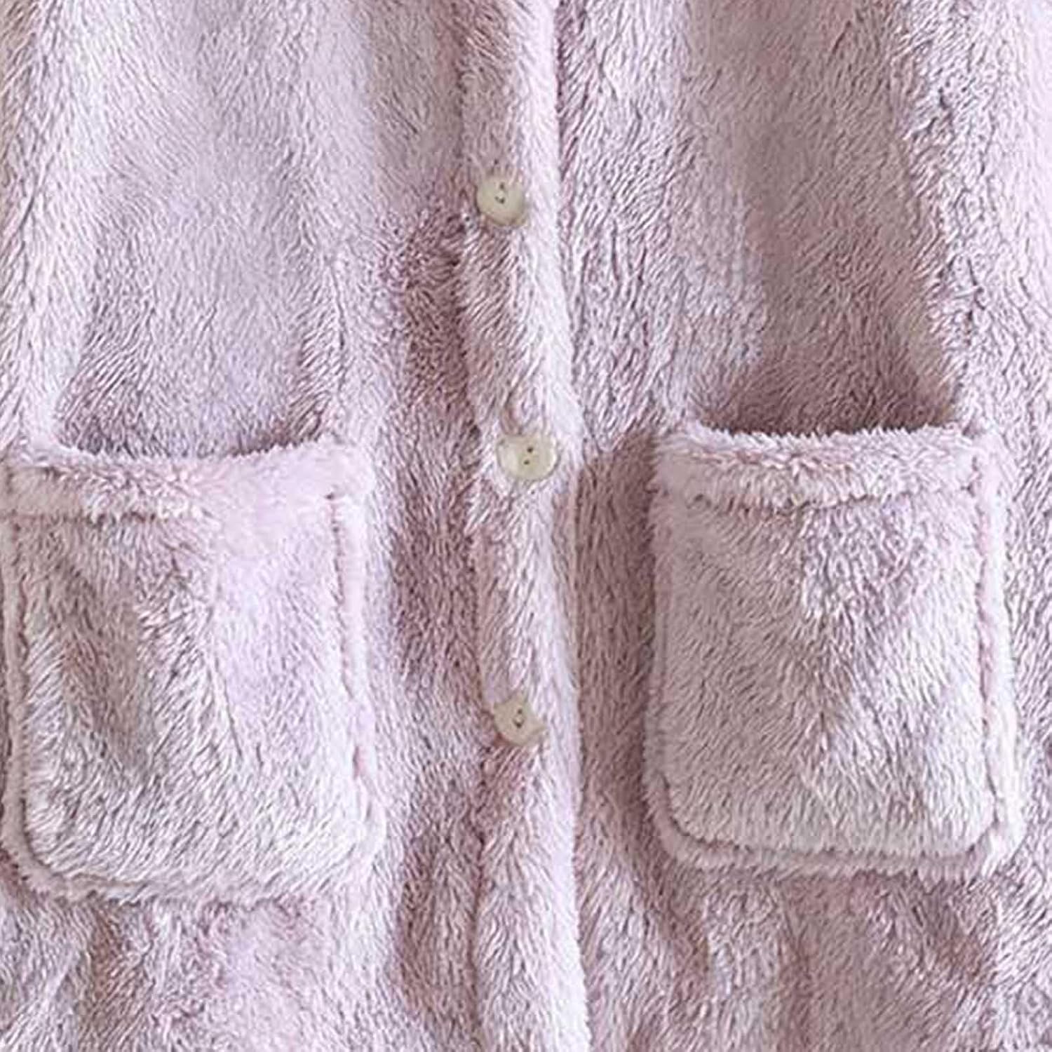Oplxuo Plush Bed Jackets for Elderly Women Cozy Fuzzy Fleece Pajama Tops Button Up Sleepwear Long Sleeve Coats with Pockets