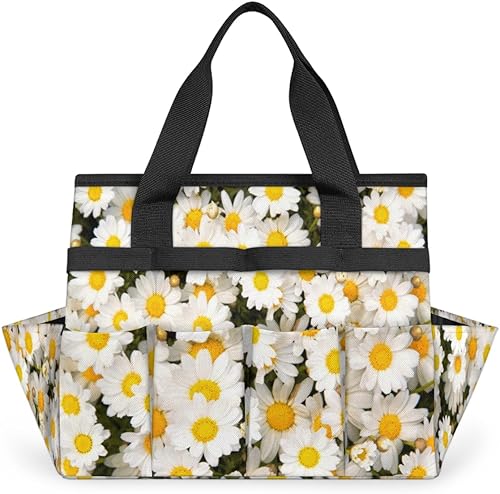 Daisy Garden Tool Tote Bag for Women Men Gardening Tool Storage Bags with 10 Pockets Standable Garden Home Tool Kits Organizer for Indoor Outdoor