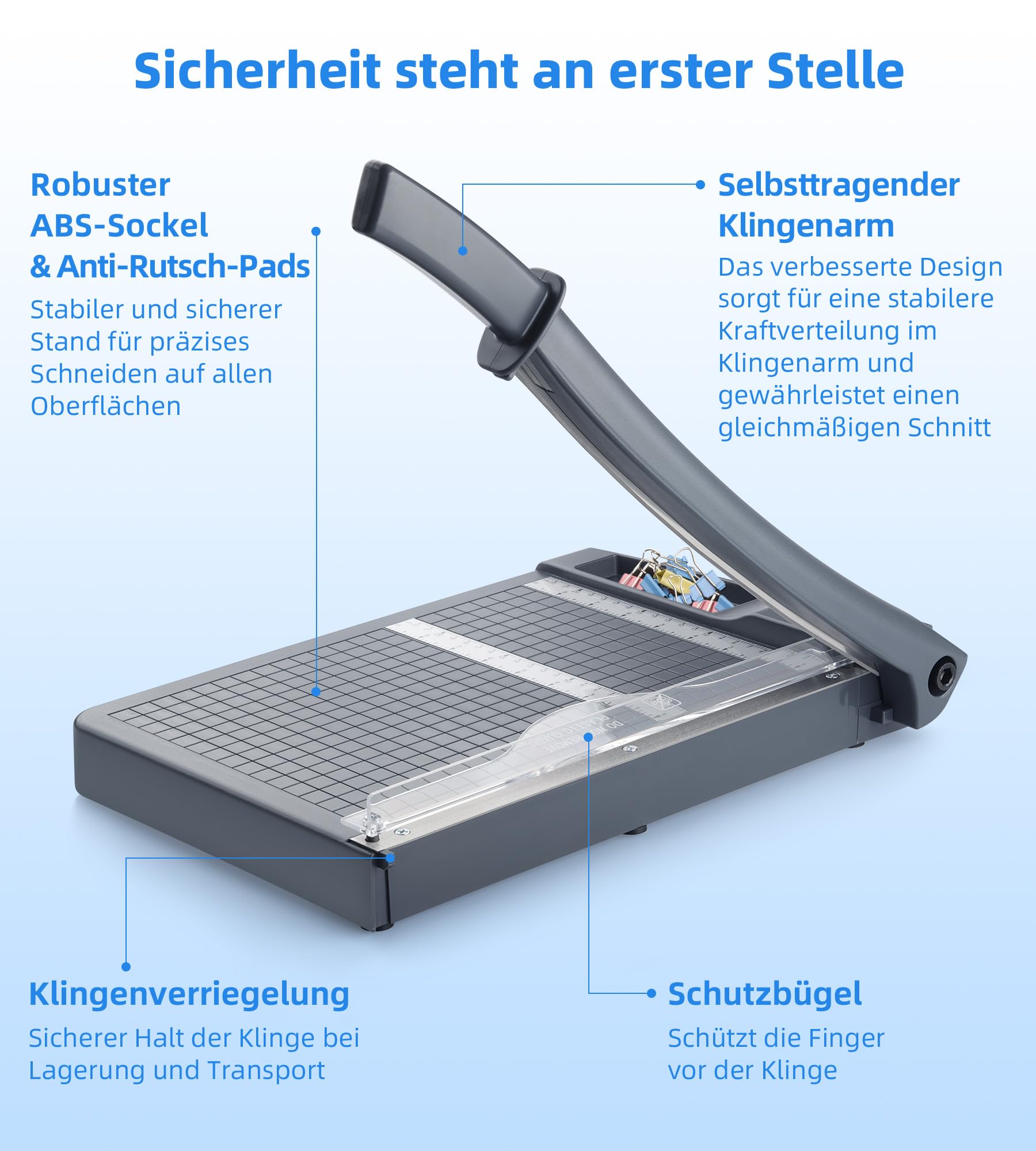 Firbon 12" Guillotine Papierschneider,Schneidemaschine, Hebelschneider 12 Blatt Schneidleistung (80g A4) Mit Sicherheitsvorrichtung und Klingenarretierung für Karton, Fotos, Büro, Schule, Studio