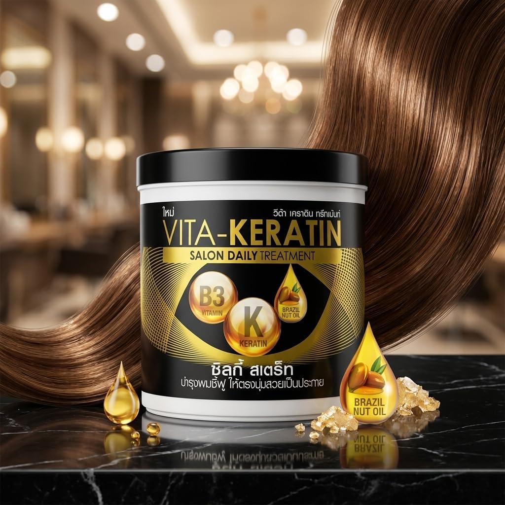 VITA-KERATIN Codzienna Kuracja do Włosów z Keratyną, Olejem z Orzechów Brazylijskich i Witaminą B3 – Pielęgnacja Wygładzająca i Nabłyszczająca – Duże Opakowanie 600 ml