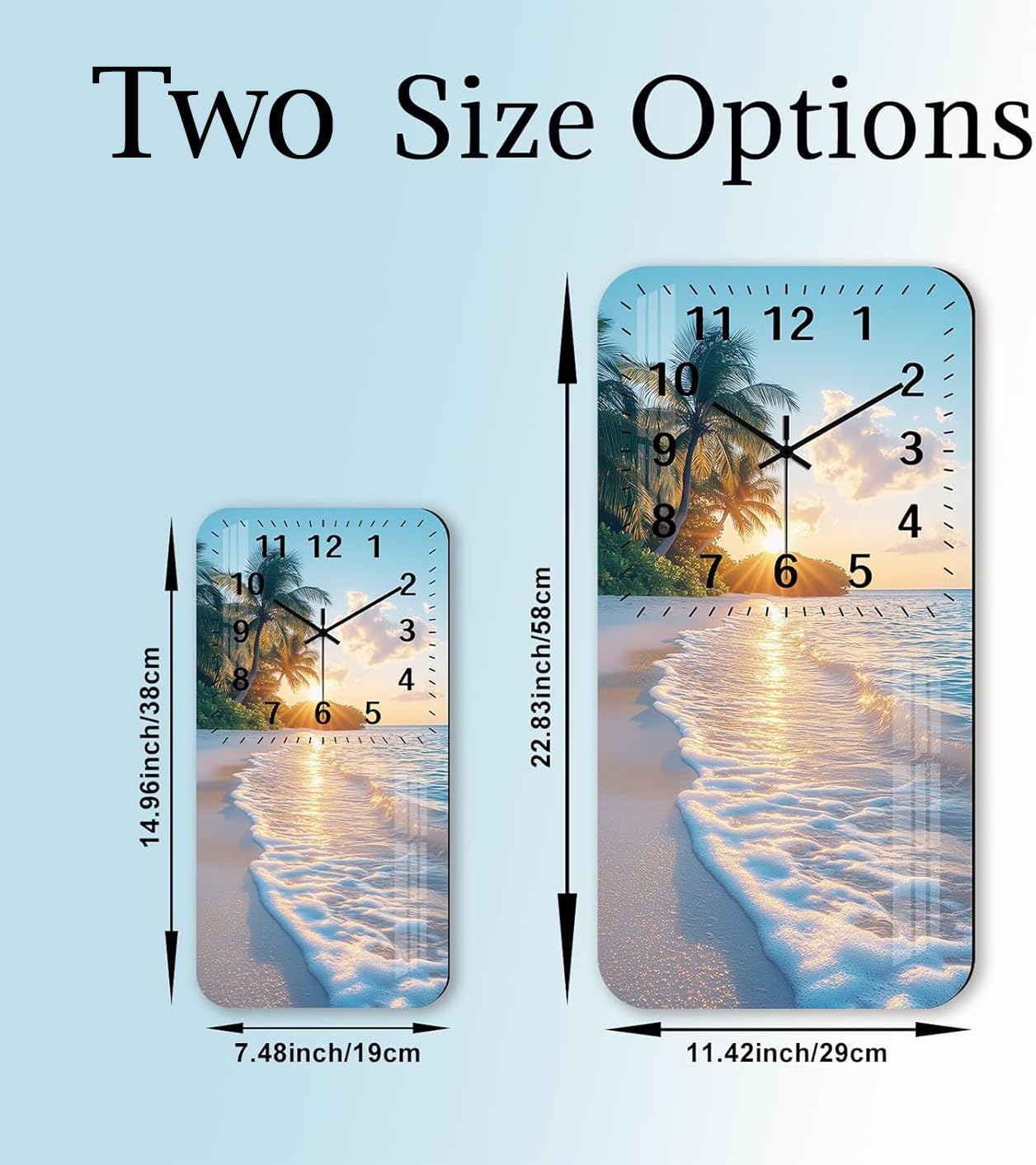 Coastal Wooden Battery Wall Clock 24 Inch Blue Extra Large Clocks for Living Room Decor Rectangle Quite Wall Clock Non Ticking