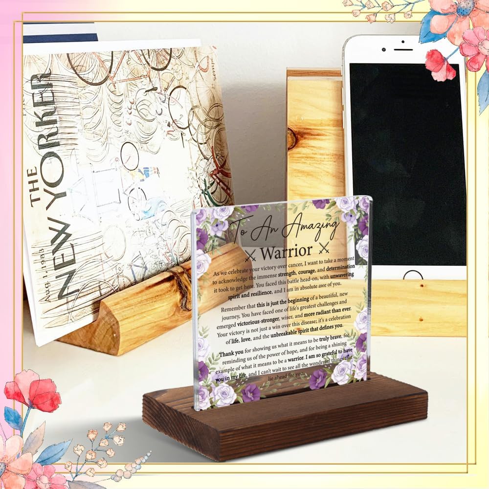 To An Amazing Warrior Acrylic Plaque, Inspirational Cancer Survivor Gift, Strength and Courage Floral Keepsake, Victory Over Illness Encouragement Decor, Survivor Support Gift,XXD109 - Image 4
