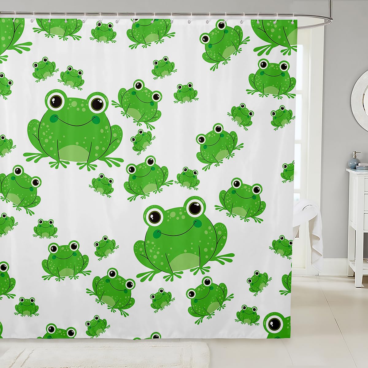 Rideau de douche fille et garçon étanche pour éviter l'eau au sol avec motif grenouille