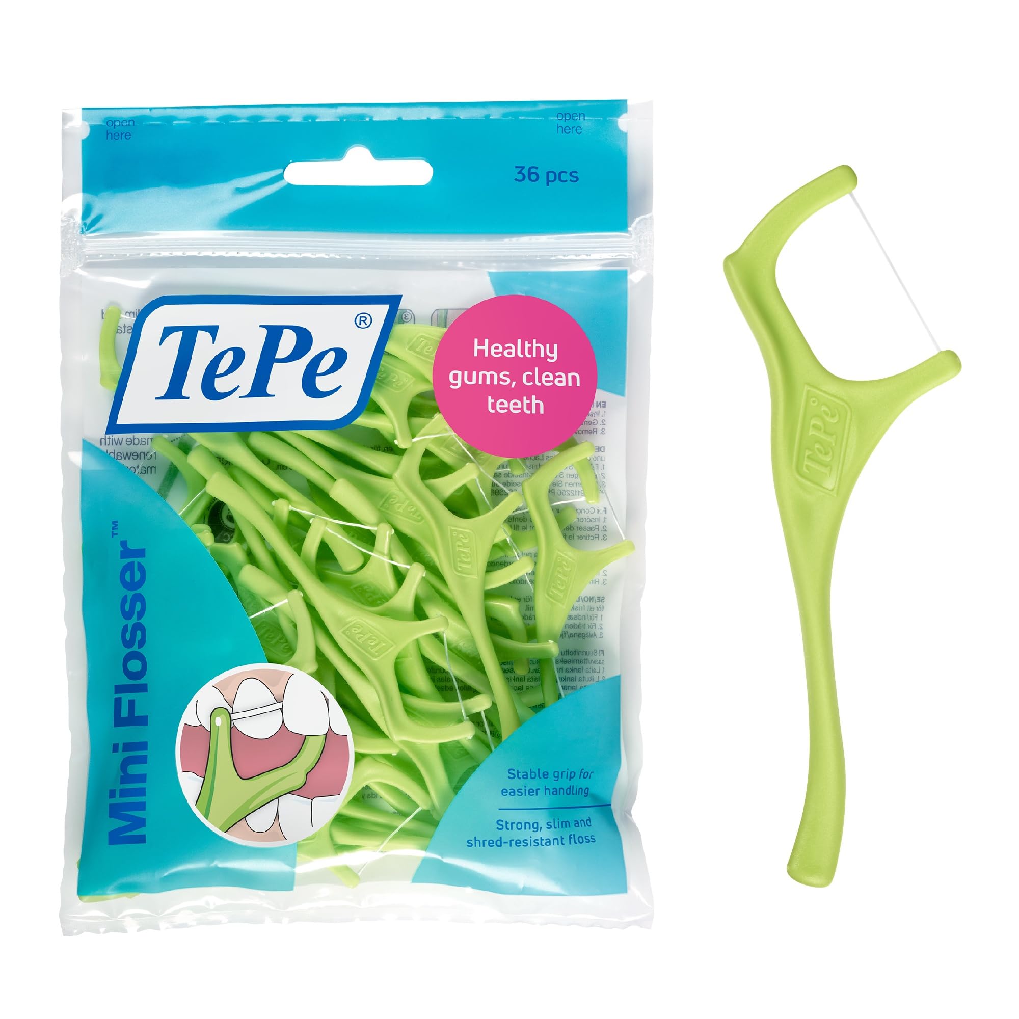 TePe Mini Flosser, 36pcs | Effective dental plaque removal tool for easy cleaning between teeth, for Narrow gaps