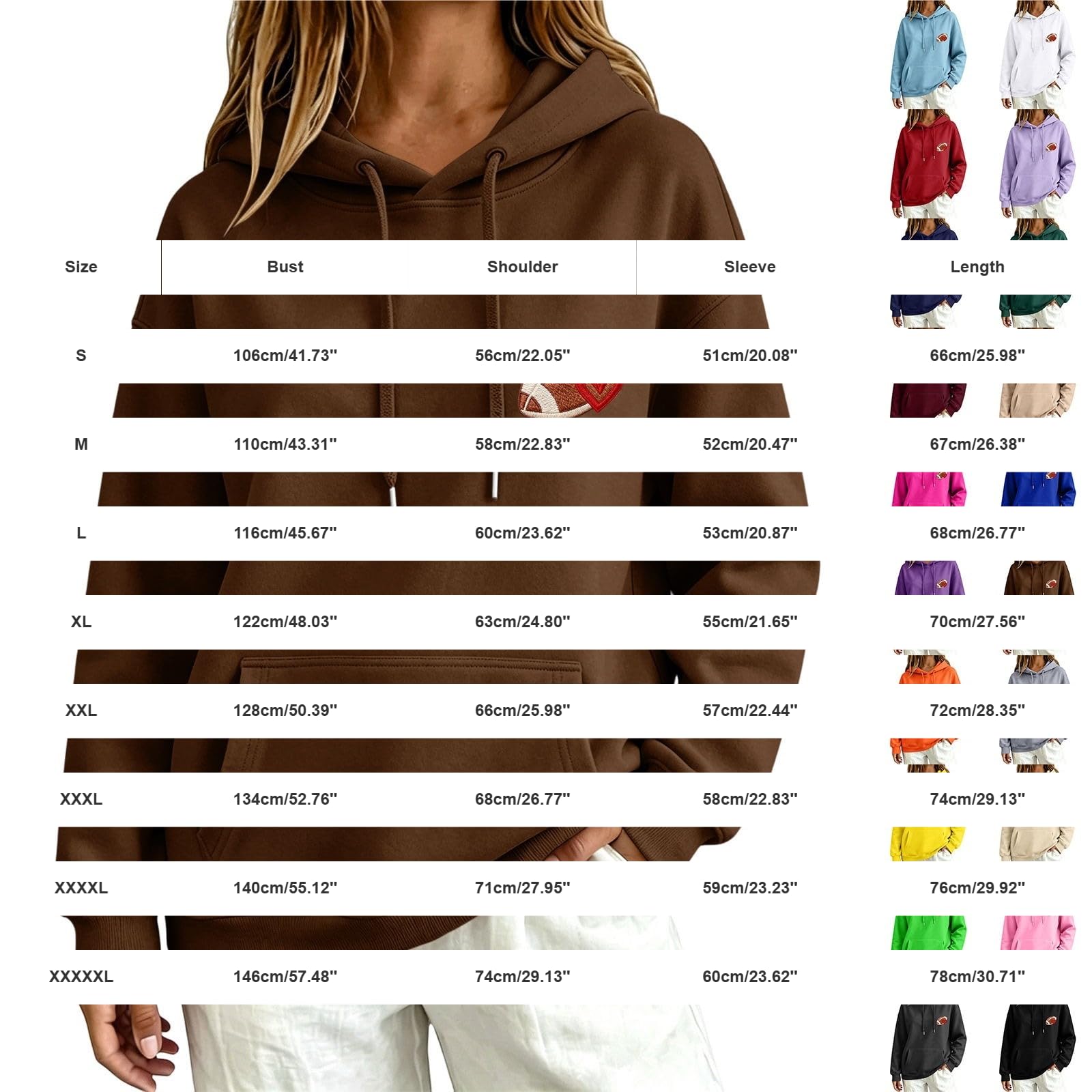 Generisch Pull à capuche à motif losanges pour femme avec broderie - Sweat à capuche décontracté à manches longues pour fans de football