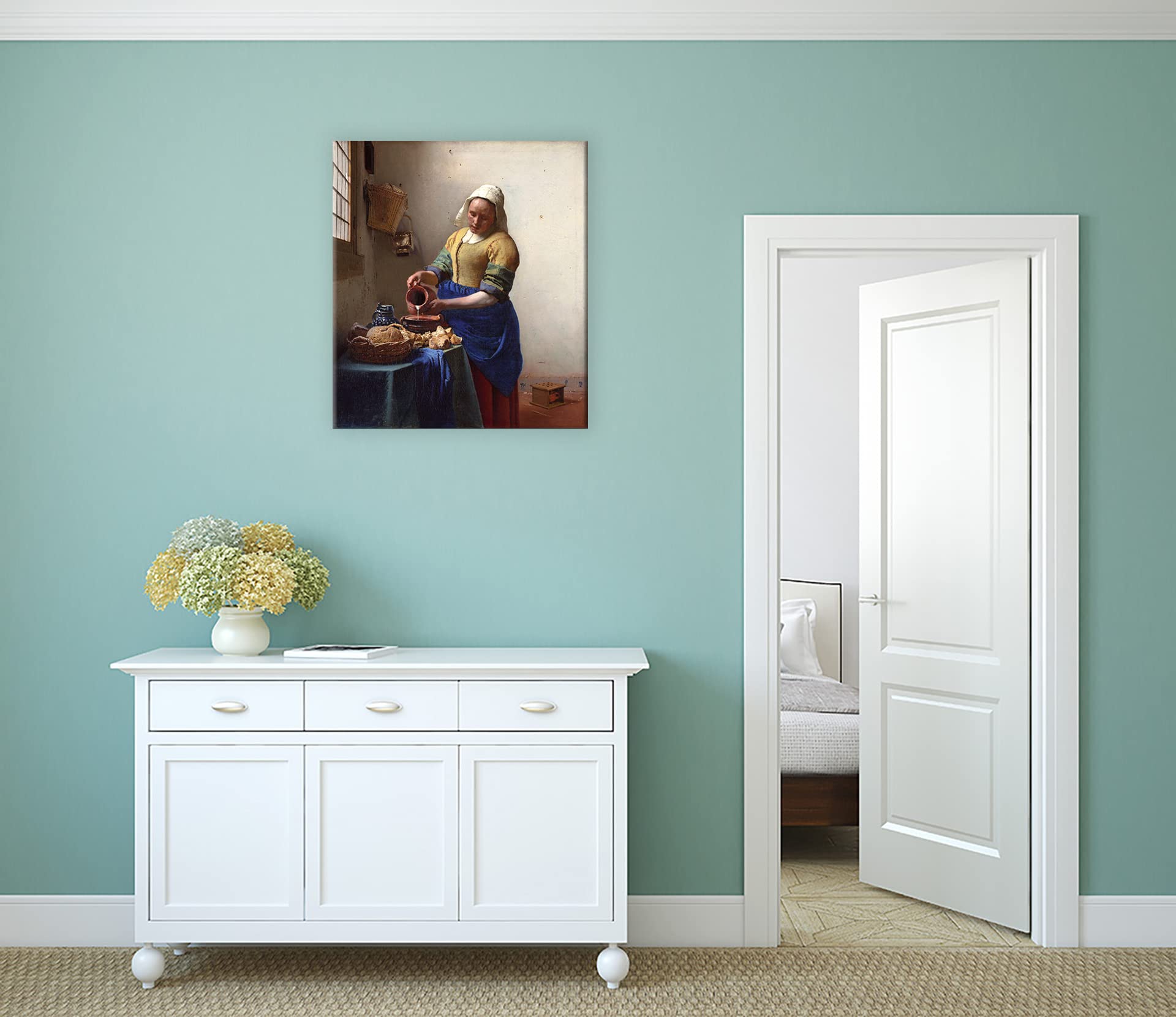 Vermeer Reproduktion – Dienstmagd Mit Milchkrug, 50x45 Cm Leinwandbild