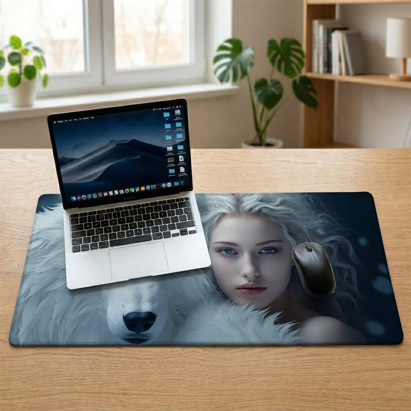 Alfombrilla Ratón XXL 1200 x 600 x 3 mm, Alfombrilla Escritorio, Belleza Grande Protector de Mesa con Base de Goma Antideslizante y Bordes Cosidos, Impermeable, para Oficina, PC, Gaming (Lobo) L-x5502