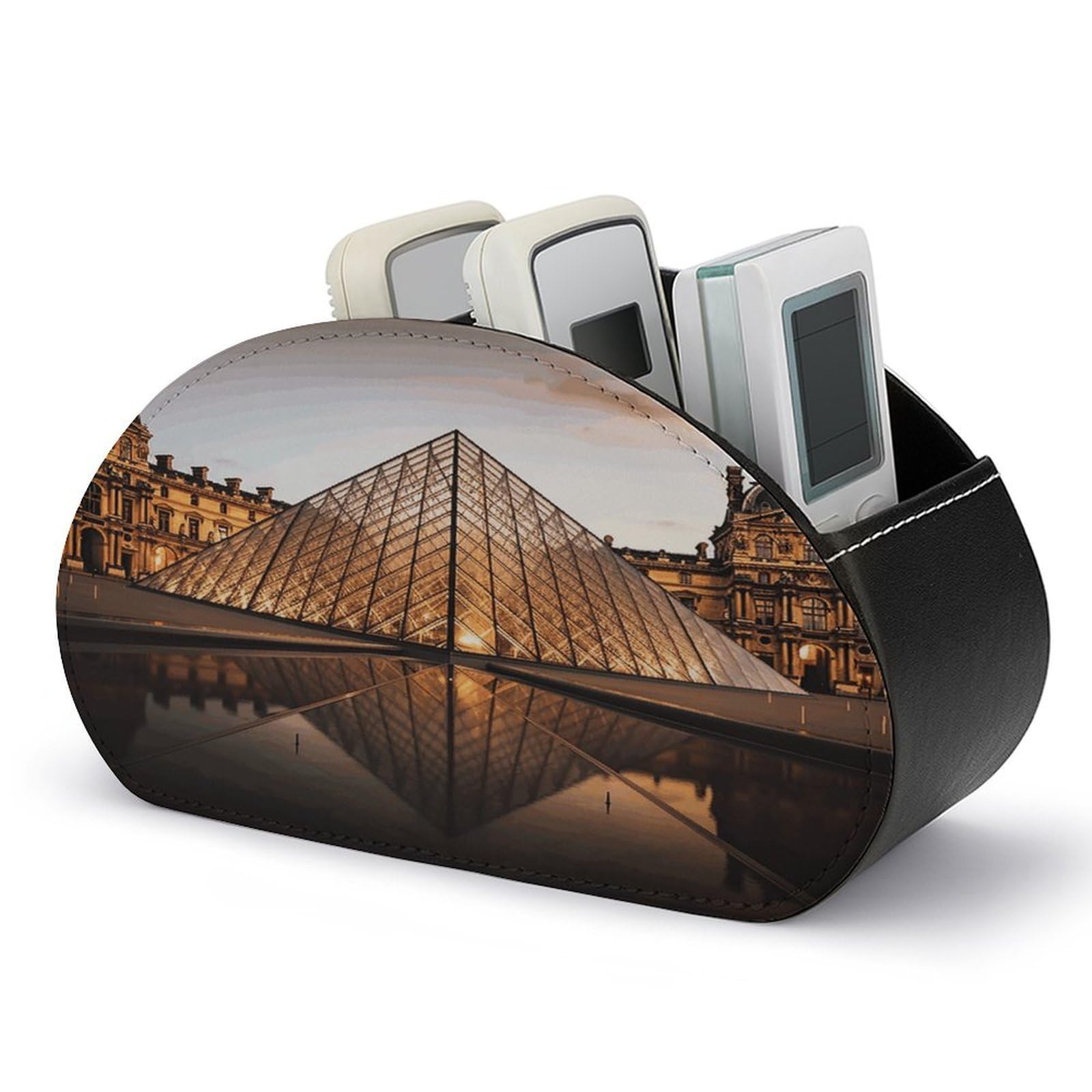 JTREHY - Louvre Museum Paris Remote Control Stand 5 Compartments PU Leather Storage Tray TV Bedside Table Storage Organizer for