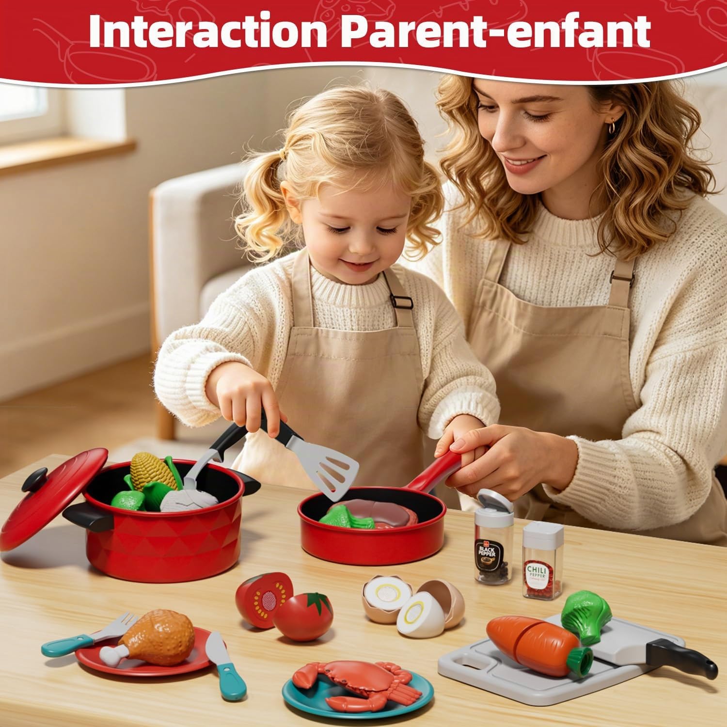 Lehoo Castle Accessoire Cuisine Enfant, Dinette 3 Ans, Ustensiles et Fruits et Légumes, Jouet Alimentaire Montessori 3+Ans, Cadeau Parfait pour Noël et Fête