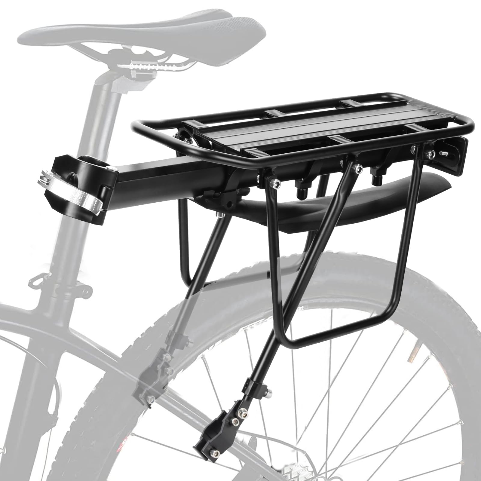 PIREKZUNT Rear Bike Rack, 110 LB Capacity Quick Release Bike Cargo Racks with Mudguard and Reflective, Adjustable Aluminum Alloy Ebike Carrier Rack