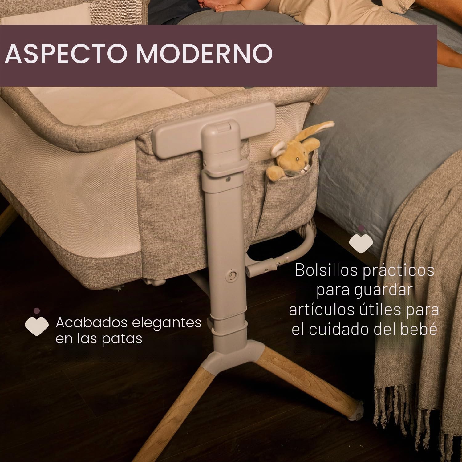 Chicco Next2Me Armonia, Cuna para recién nacidos, Cuna Colecho, barandilla abatible, 11 niveles de altura, altura regulable de 66 a 83 cm, 4 ruedas, excelente circulación del aire, Gris Oscuro Melange