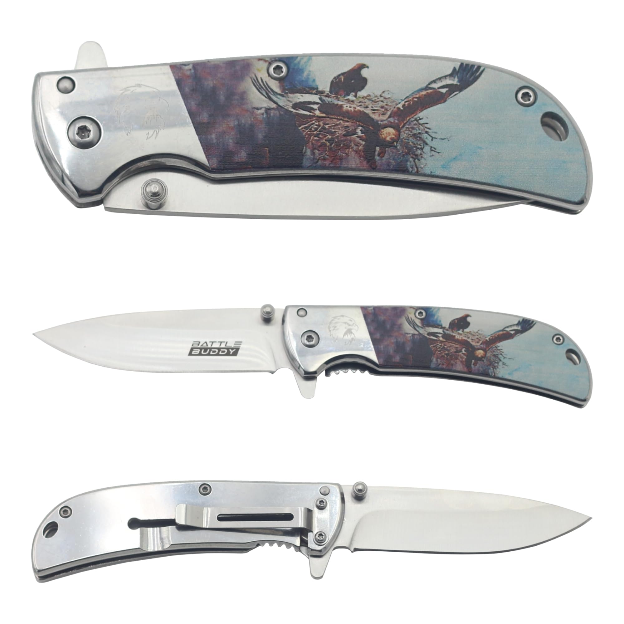 Outdoorsmen Pocket Knife - Hunting Accessories For Men - Cool Folding Knife With Pocket Clip - 420 Stainless Steel Blade - Unique Designs for Outdoorsmen & Collectors
