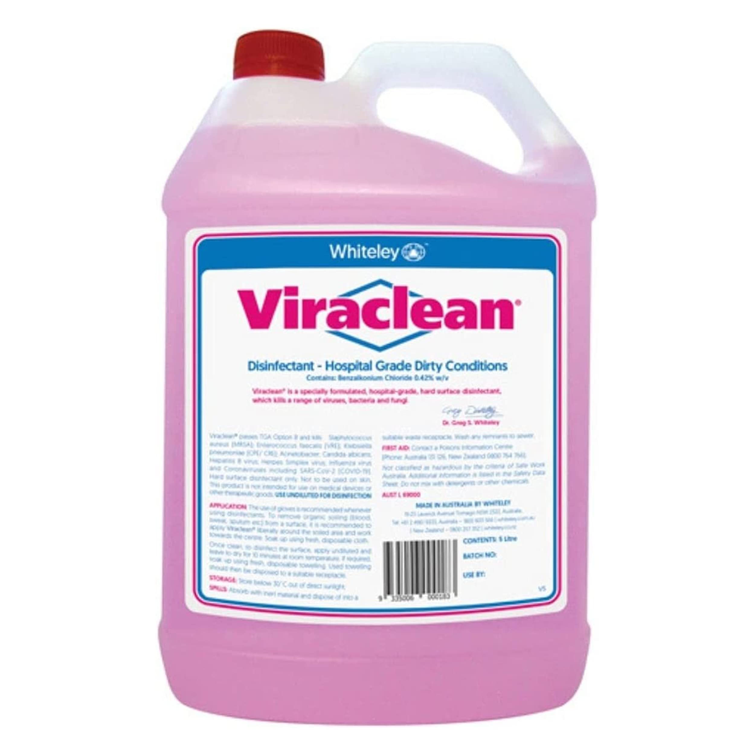Whiteley Viraclean All Purpose Disinfectant Cleaner Kills 99.9% Germs Hospital Grade 5L