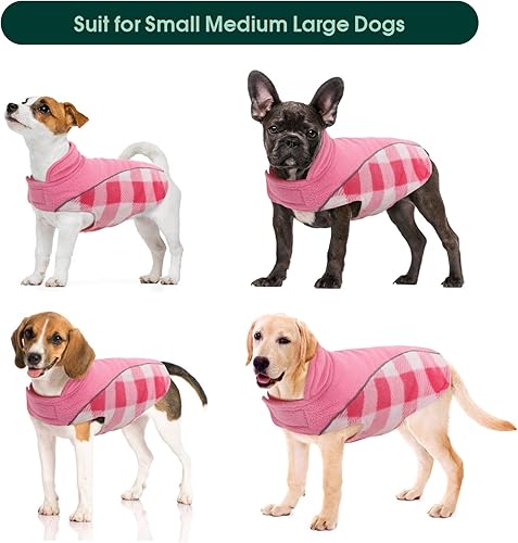 Miniatura 6 de Kuoser Dog Winter Coat, Reversible Waterproof Dog Jacket with Reflective Strip, Warm Dogs Fleece Vest Adjustable Doggy Cold Weather Clothes Plaid