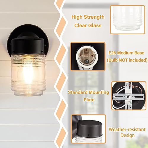Miniatura 5 de Farol de pared para exteriores, aplique de pared impermeable exterior, iluminación de pared negra para puerta delantera con pantalla de vidrio