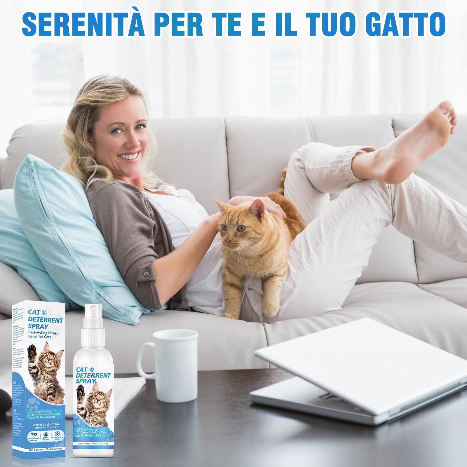 Spray Repellente per Gatti – Repellente per Gatti & Dissuasore per Gatti Naturale – Efficace Disabituante Gatti per Interni ed Esterni – Spray che Allontana Gatti e Protegge Mobili, Giardino e Divani