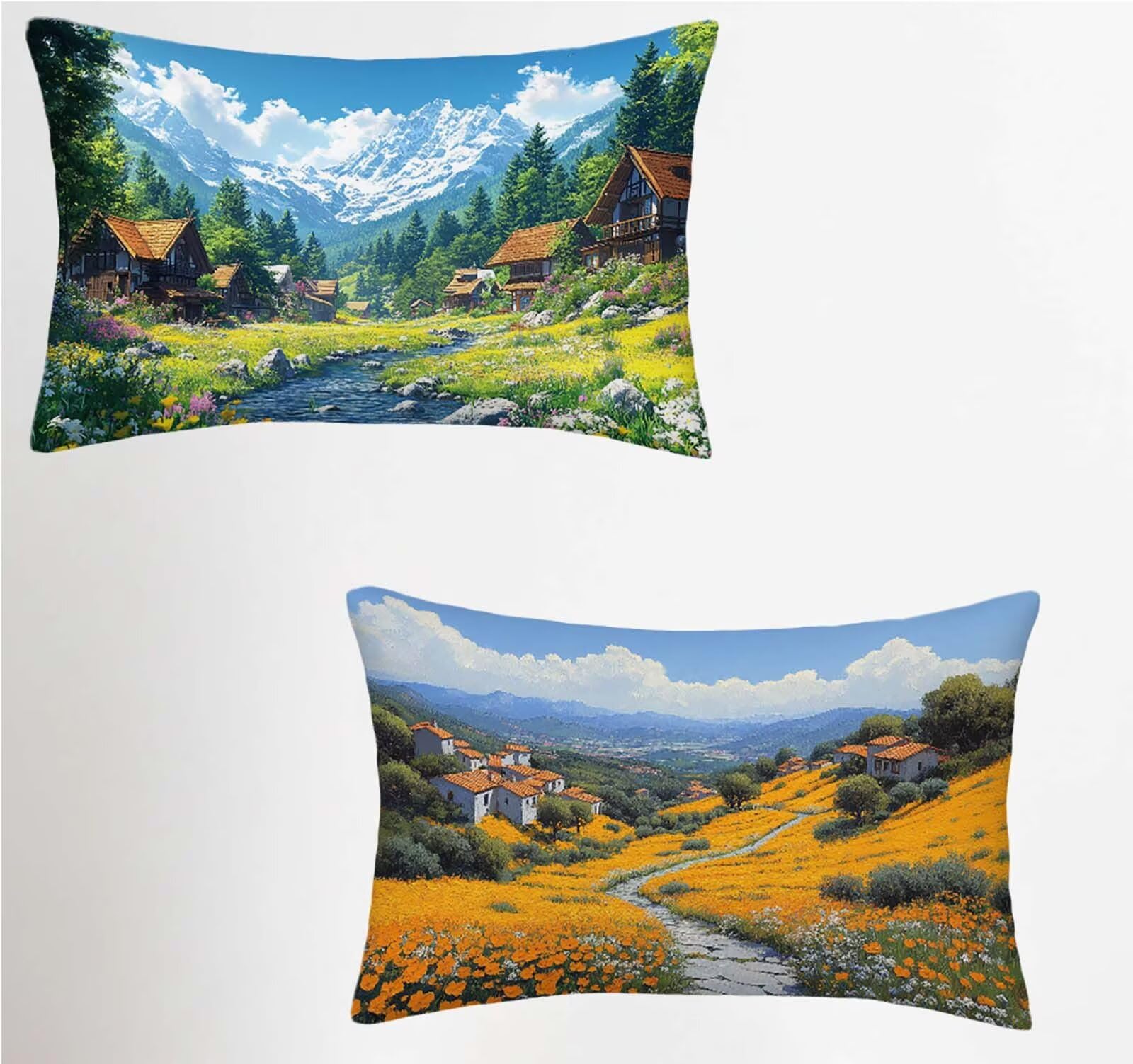 Taie oreiller 40x70 cm bleu paysage pour décorer le canapé du salon