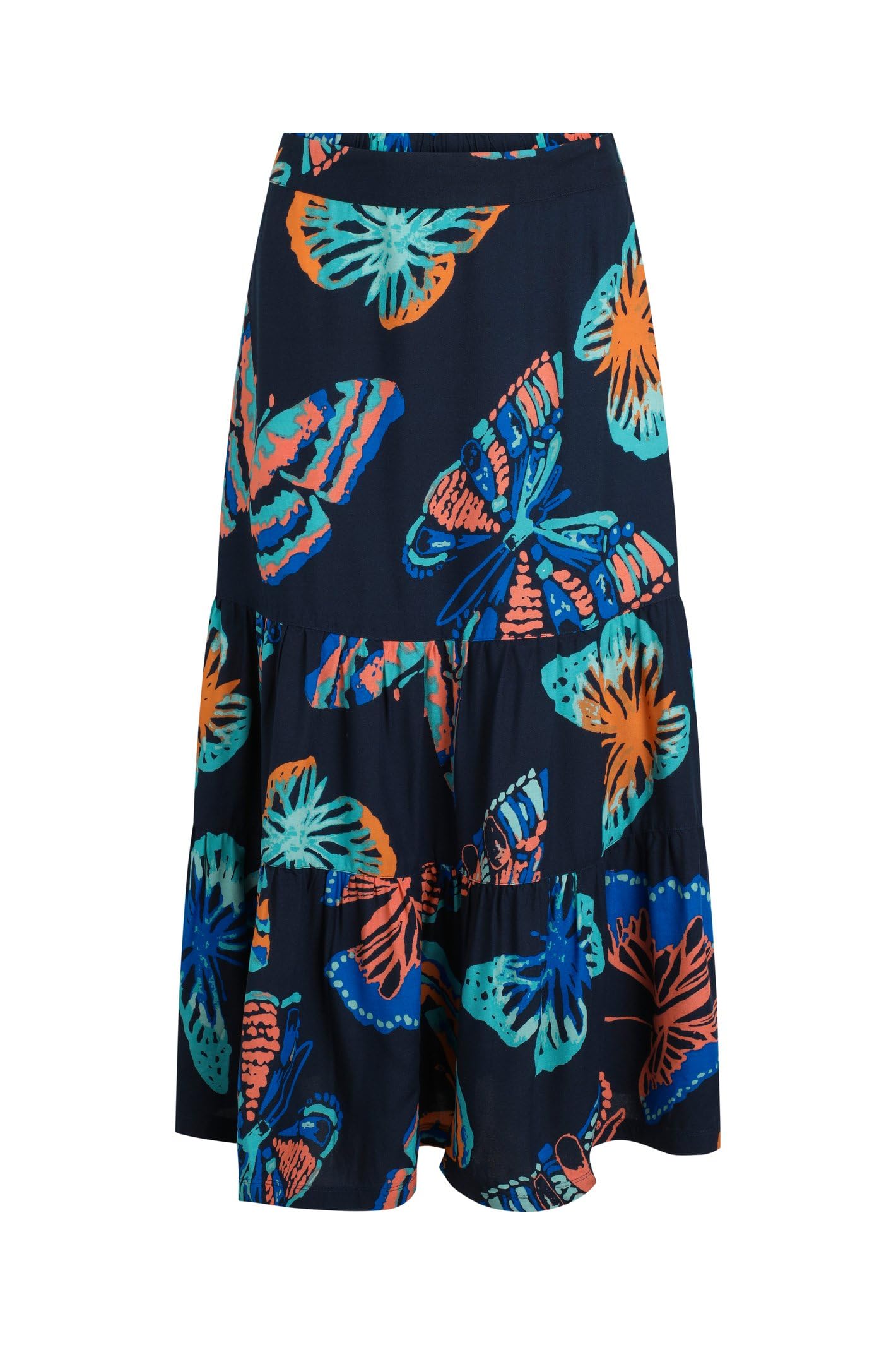 Weird Fish Women's Dark Blue Cassis Lenzing Ecovero™ Printed Viscose Tiered Skirt Size 14