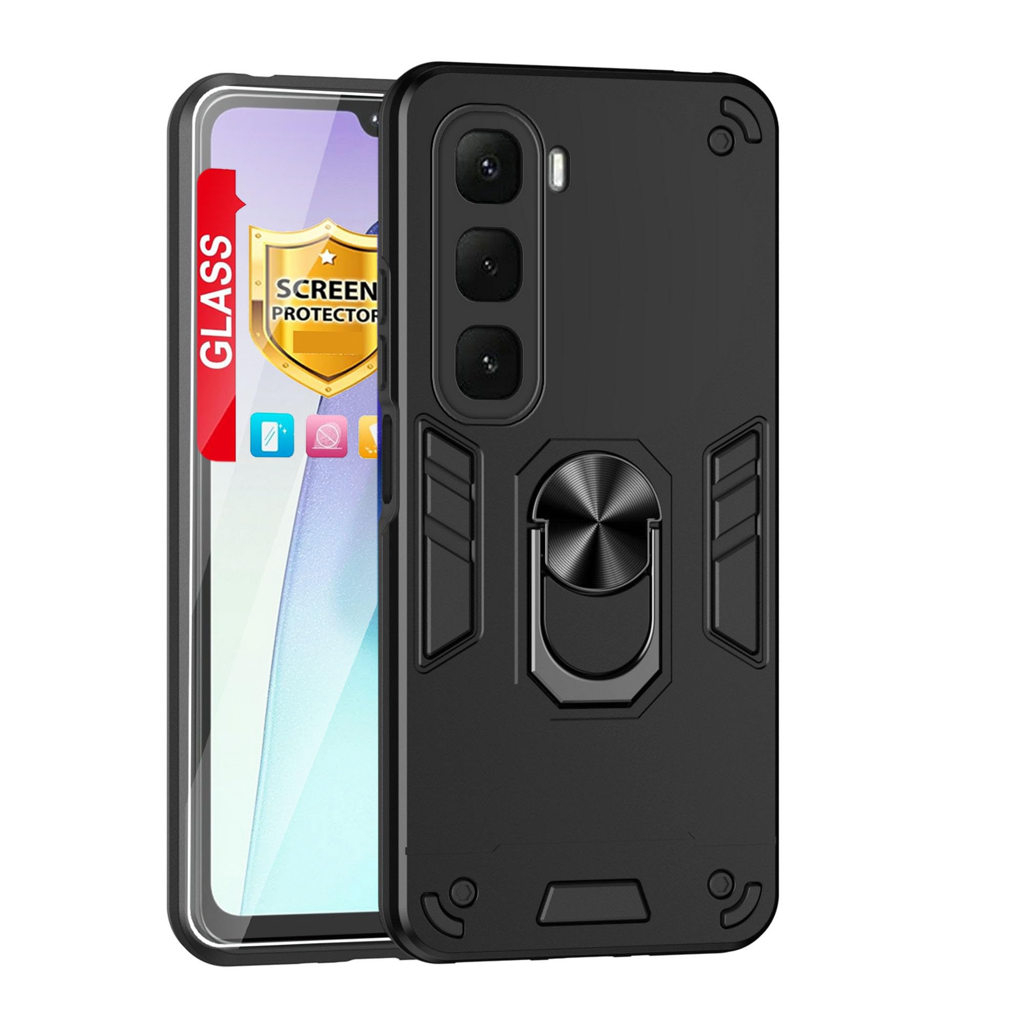 Compatible with Infinix Hot 60i 4G Case [with Tempered Glass Screen Protector] for Infinix Hot 60 5G X6726 Phone Case Black Infinix Hot 60i 4G / Infinix Hot 60 5G HXHYJS- black