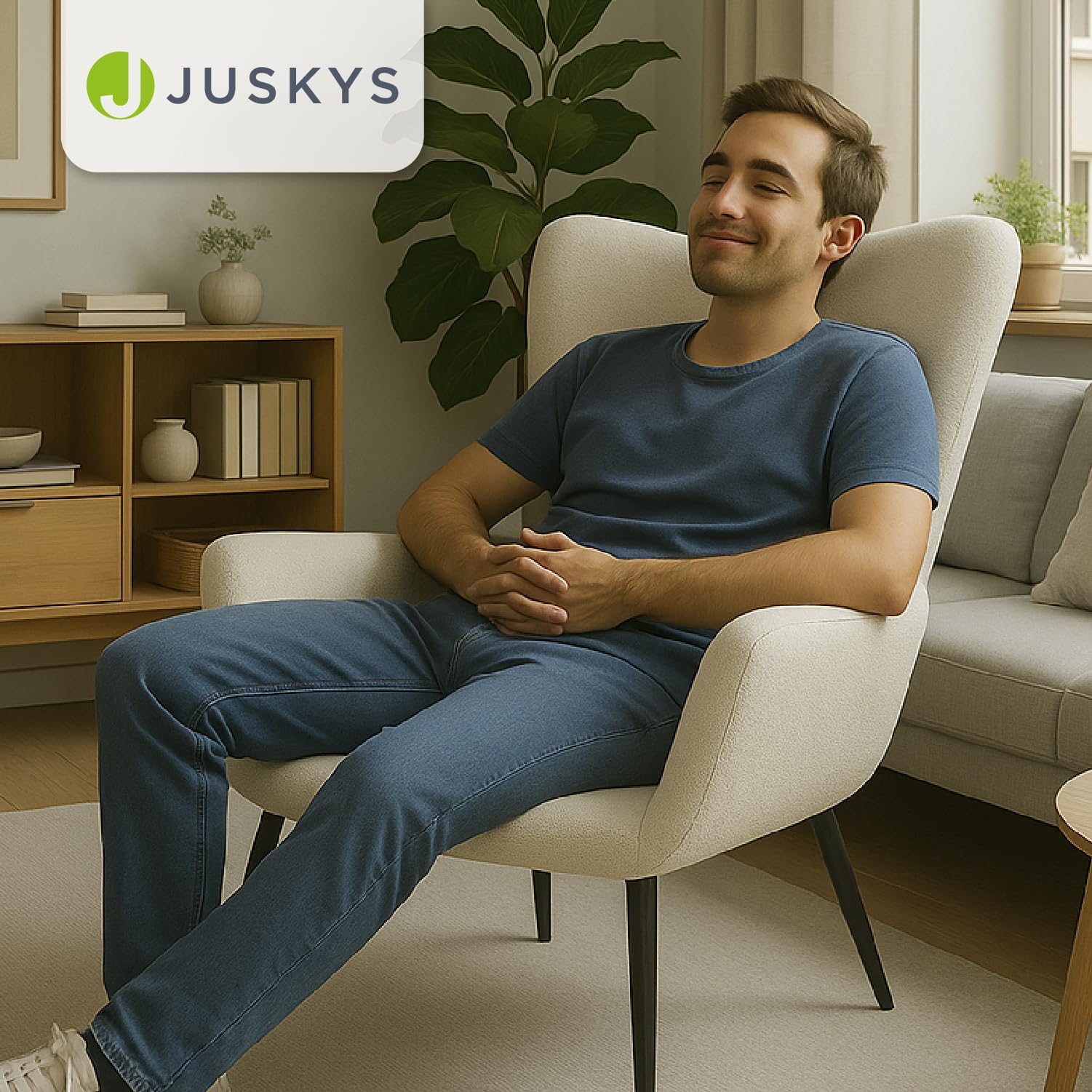 Juskys Poltrona Relax Odense, seduta in stile scandinavo con rivestimento in bouclé, schienale alto e imbottitura – Beige