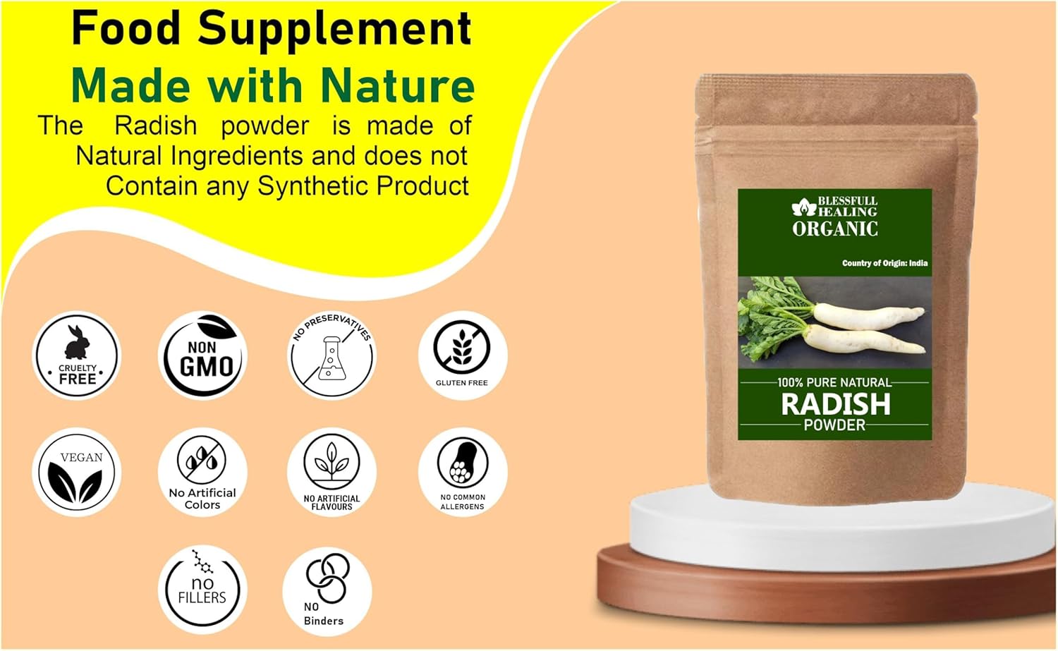 Blessfull Healing Organic Radish Powder 100% Pure Natural 200 Gram / 7.05 oz
