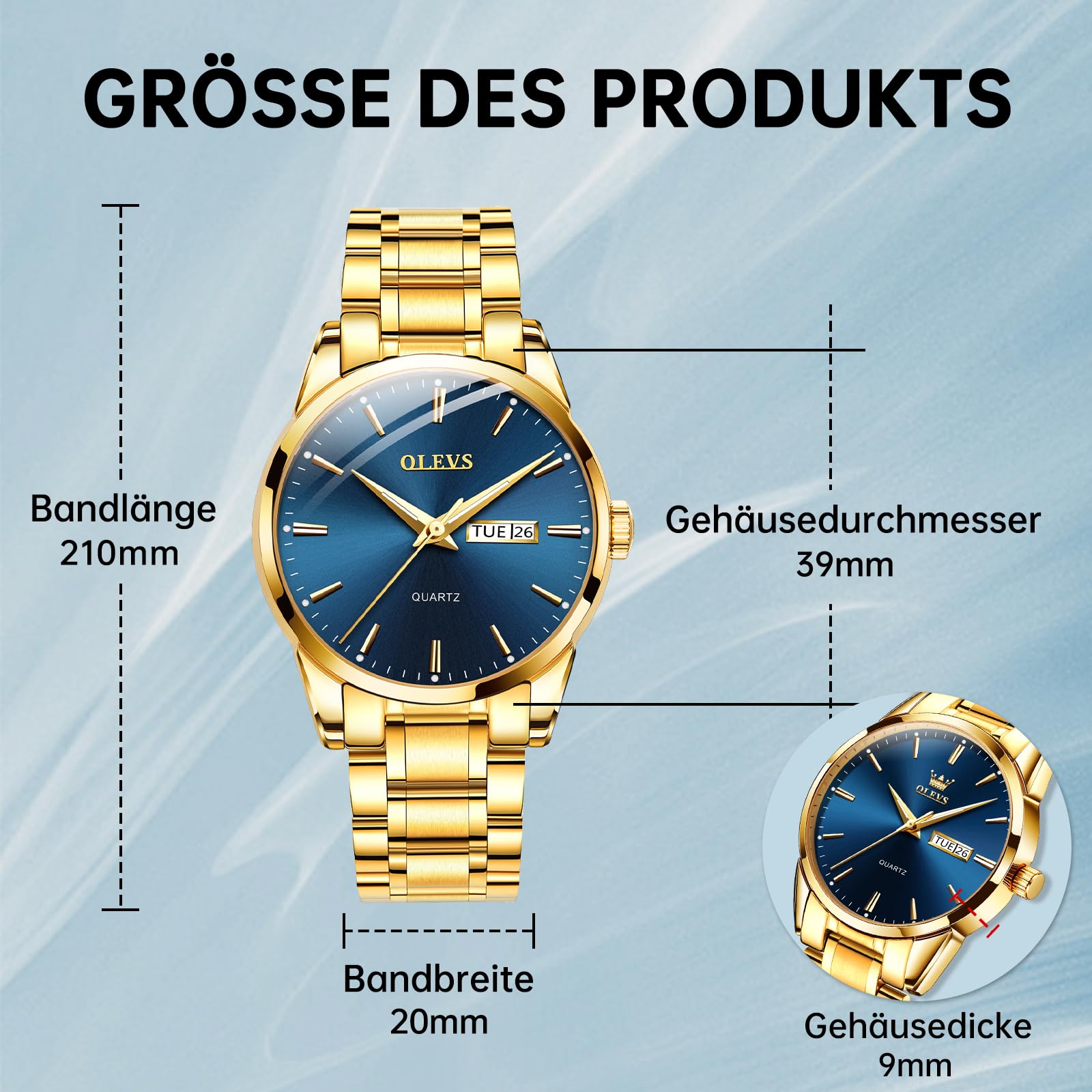OLEVS Hombre Relojes, Analógico Cuarzo Luminoso Resistente Agua, Doble Fecha Reloj Acero Inoxidable Reloj para Hombres, Clásico Números Romanos