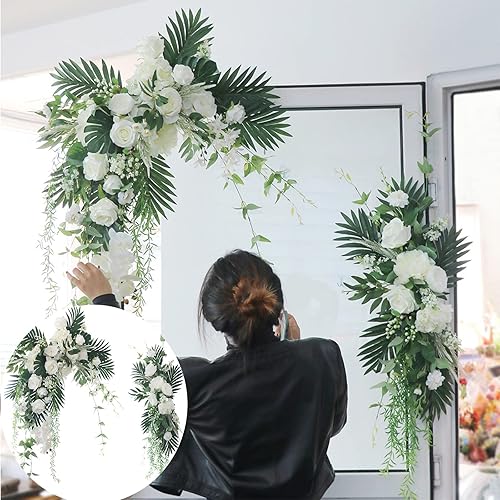 Kit de flores artificiales para arco de boda, 2 piezas de guirnalda de flores artificiales grandes, letrero de bienvenida, decoración de fiesta,
