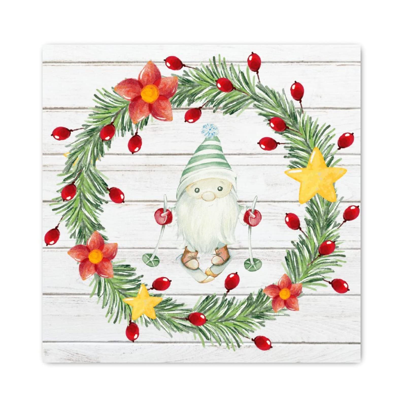 Couronne de nain de Noël en bois suspendue de 30,5 cm