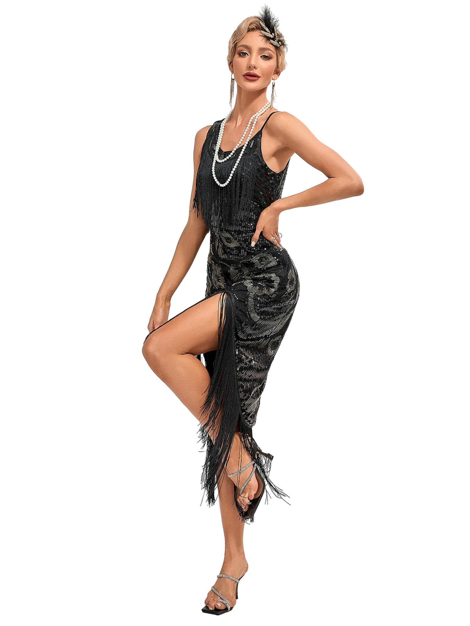 Viloree Femmes Années 1920 Robe Flapper Robe à Franges Paillettes Robe de Danse Scintillante Costume de Festival