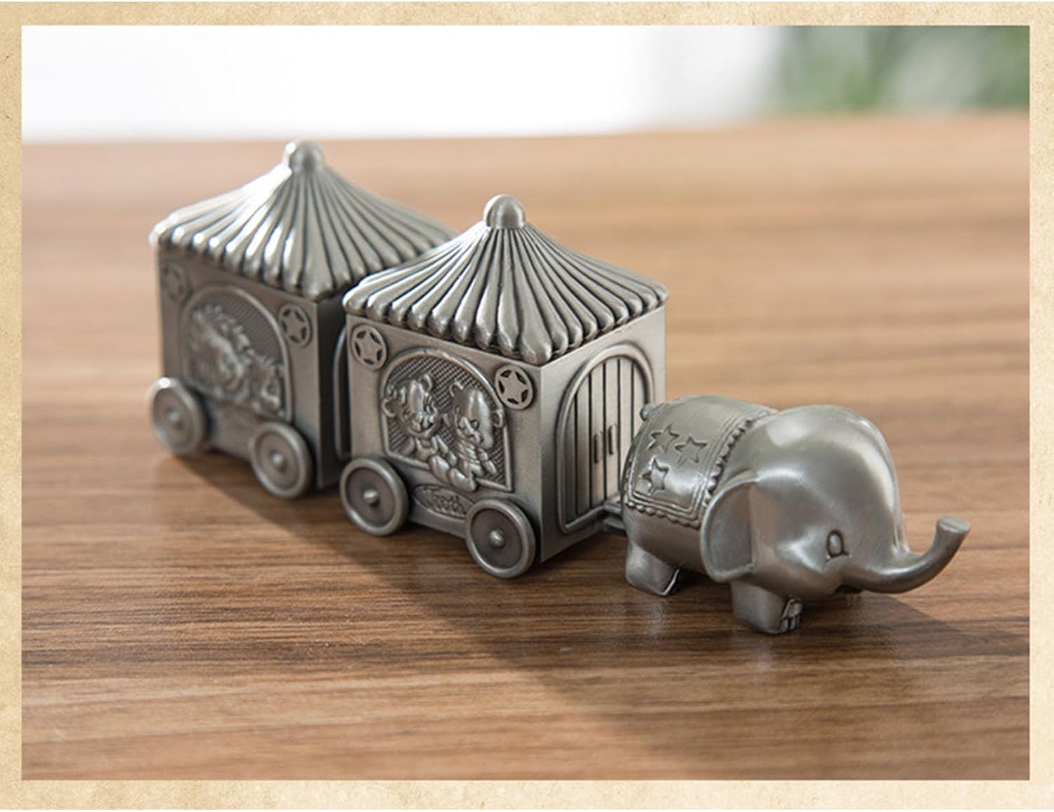 Baby Teeth Organizer Elephant Keepsake Box, Metal Tooth Collection Container with 2 Carriage Storage Boxes and Elephant Statue for Newborn Shower Birthday Gift