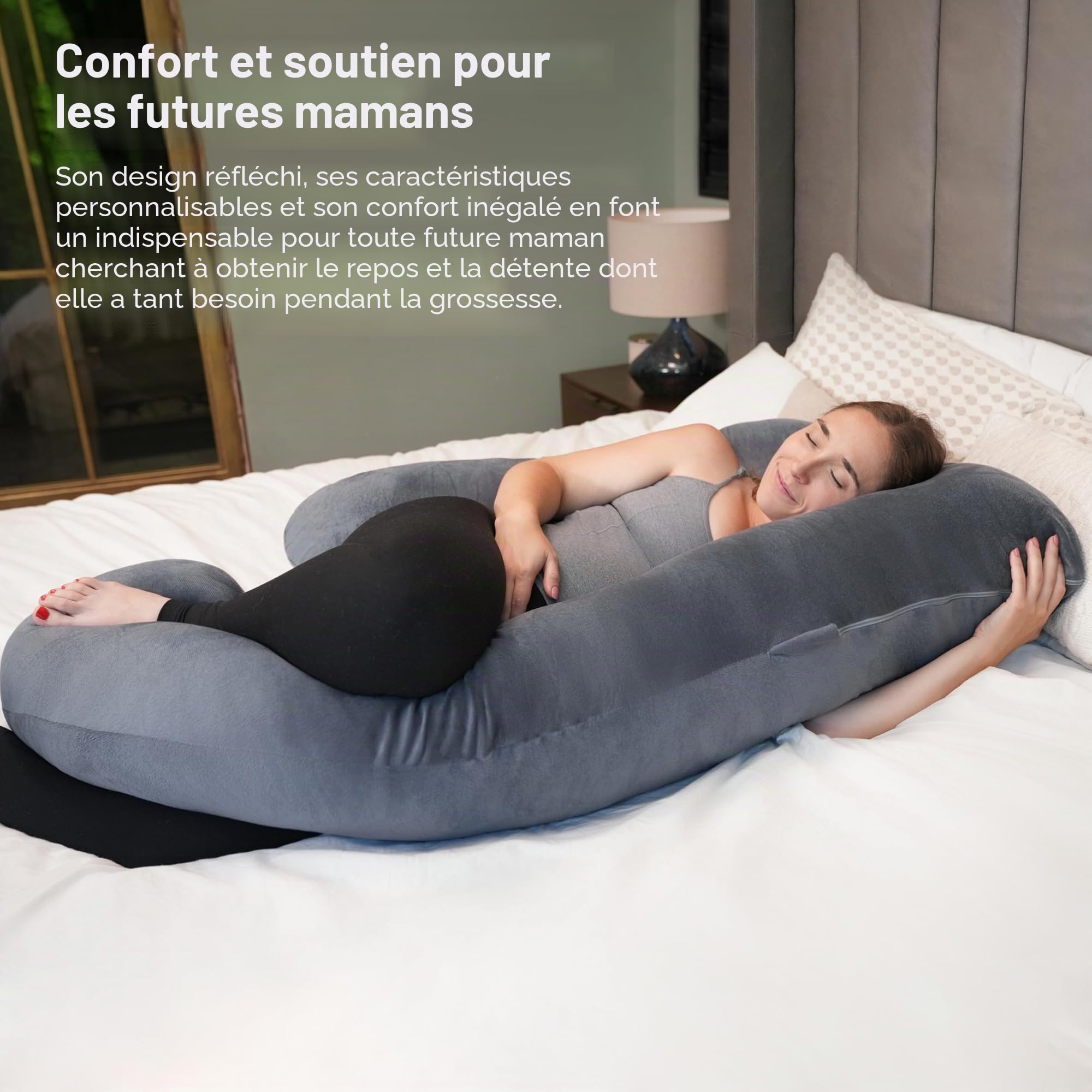 Coussin de Grossesse Ergonomique en U Housse Amovible | Coussin grossesse pour Dormir,coussin allaitement Soutien Corporel Intégral pour Adulte-L'Essentiel de la Maternité