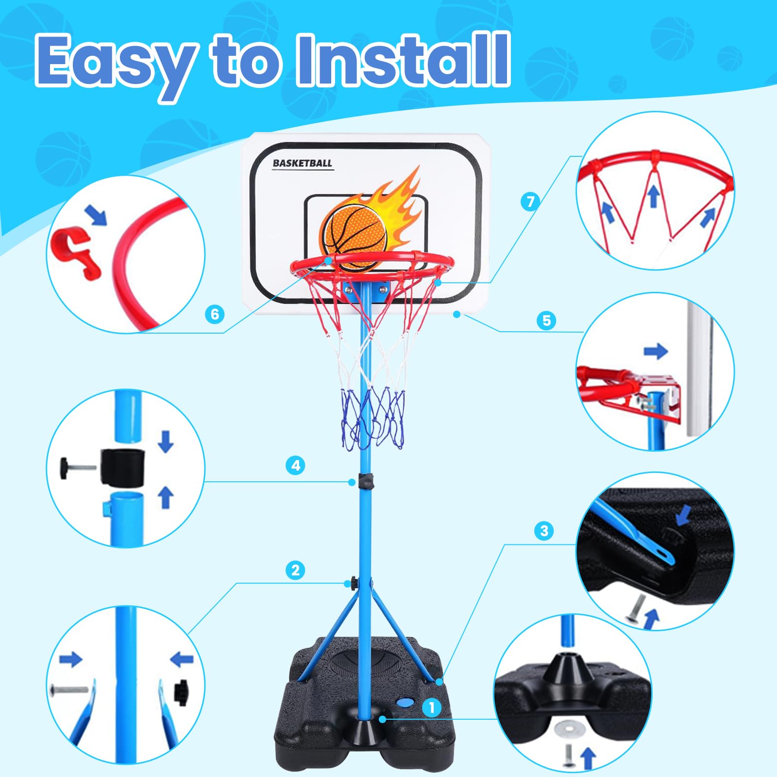 4 in-1Basketballkorb Outdoor Kinder Höhenverstellbar 108-160CM Dartscheibe mit Ständer Baseball Set Tragbar Basketballkorb Indoor Mini Hoop für Zimmer Spielzeug für Kinders von 3 bis 12 Jahren