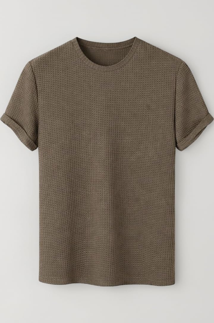 Men’s Waffle Textured T-Shirt | Solid Regular Fit Round Neck Half Sleeve Casual Wear Tee | Soft, Breathable & Lightweight Fabric